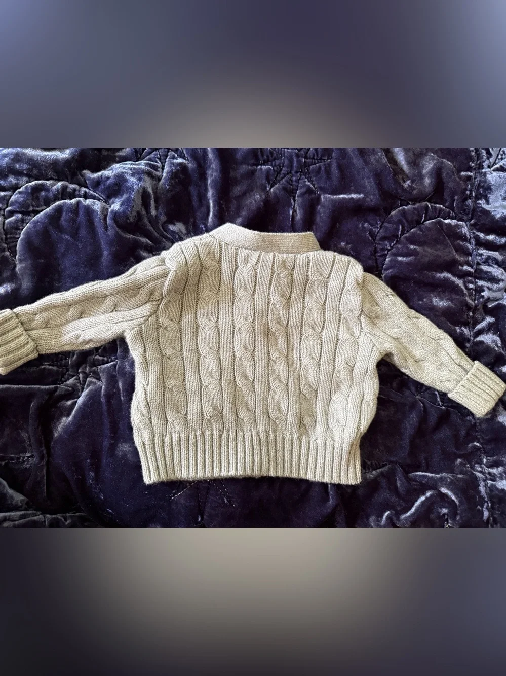 Ralph Lauren Baby Grey Cable-Knit Cardigan with Navy Logo